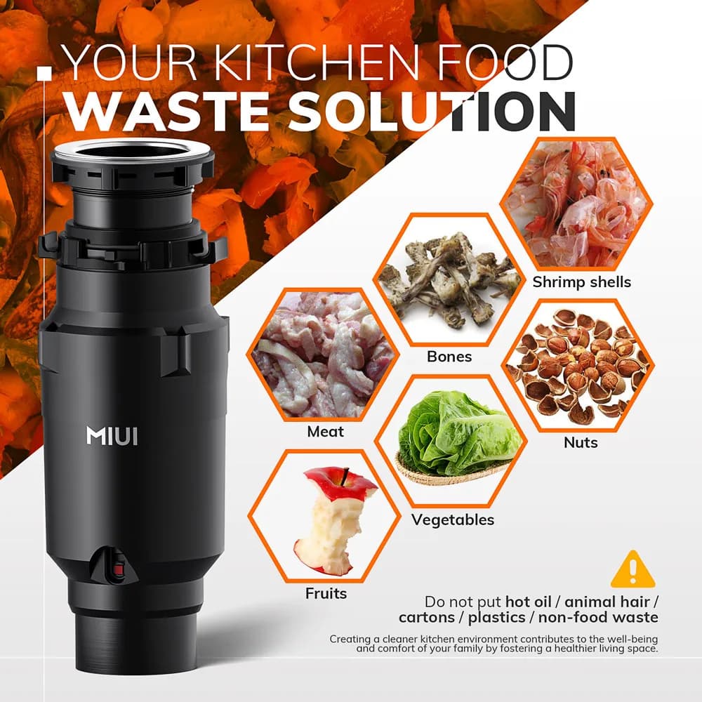 Continuous Feed Garbage Disposal with Sound Reduction,1/2 HP Stainless Steel Food Waste Grinding System,Power Cord Included