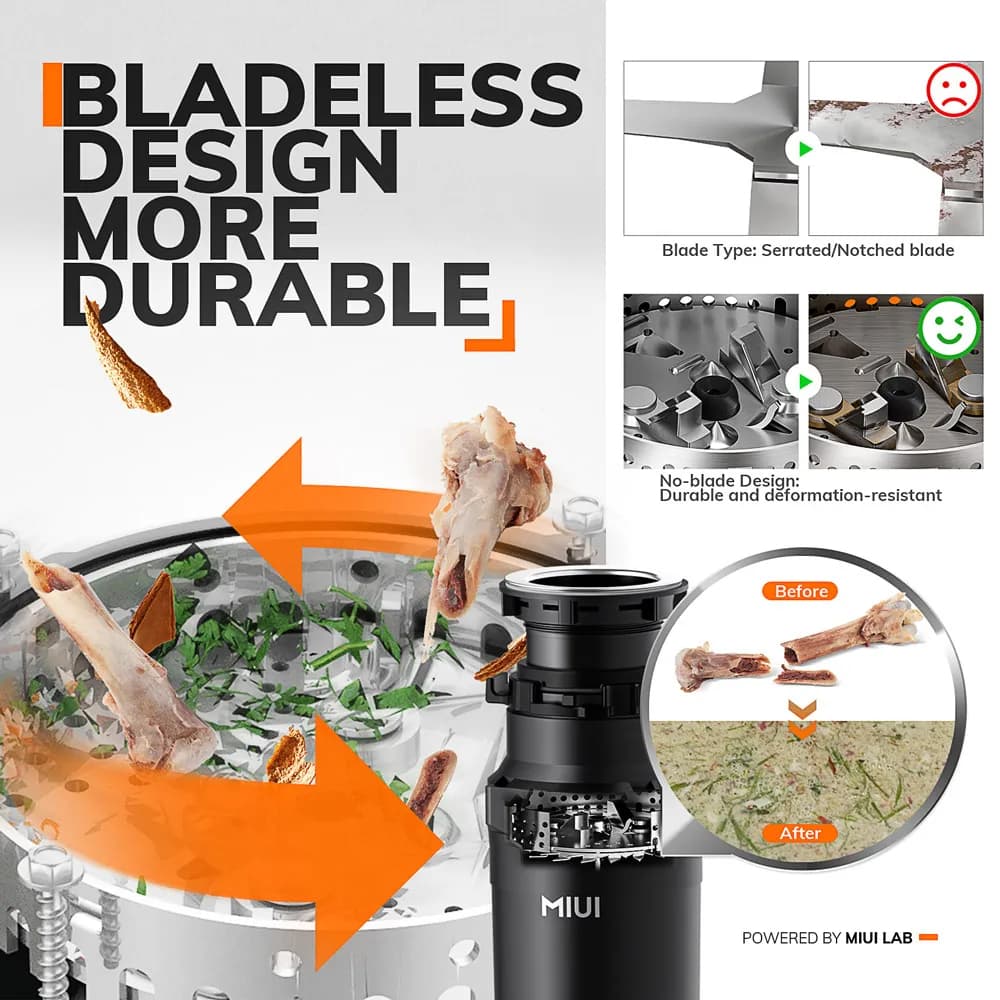 Continuous Feed Garbage Disposal with Sound Reduction,1/2 HP Stainless Steel Food Waste Grinding System,Power Cord Included