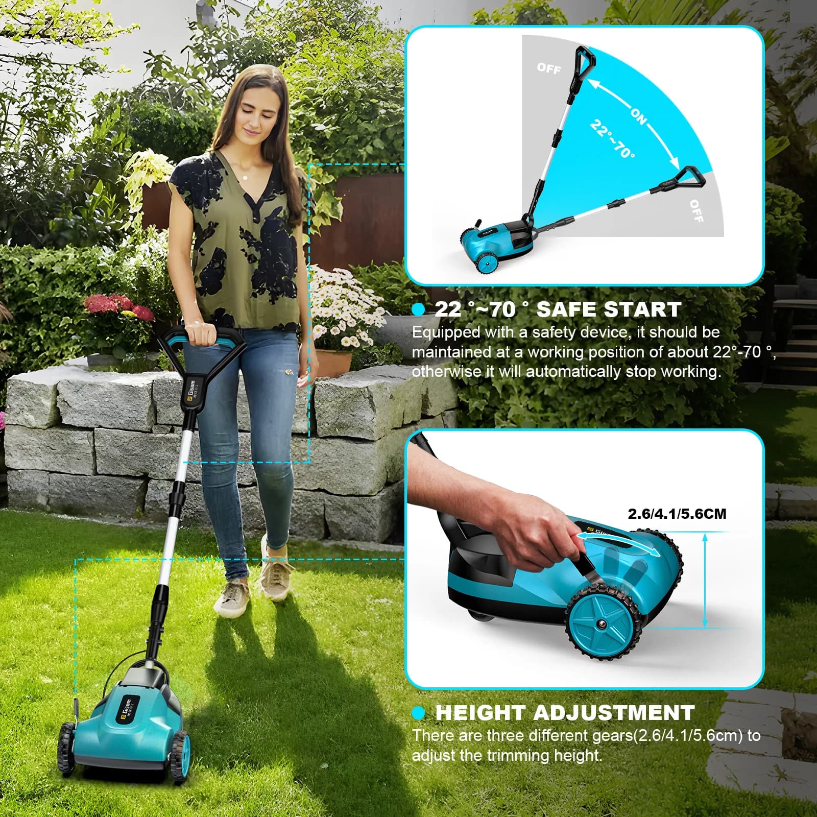 Gisam 46000RPM Brushless Electric Lawn Mower Cordless Grass Trimmer 3 Height Adjustments Garden Tool For Makita 18V Battery Pin