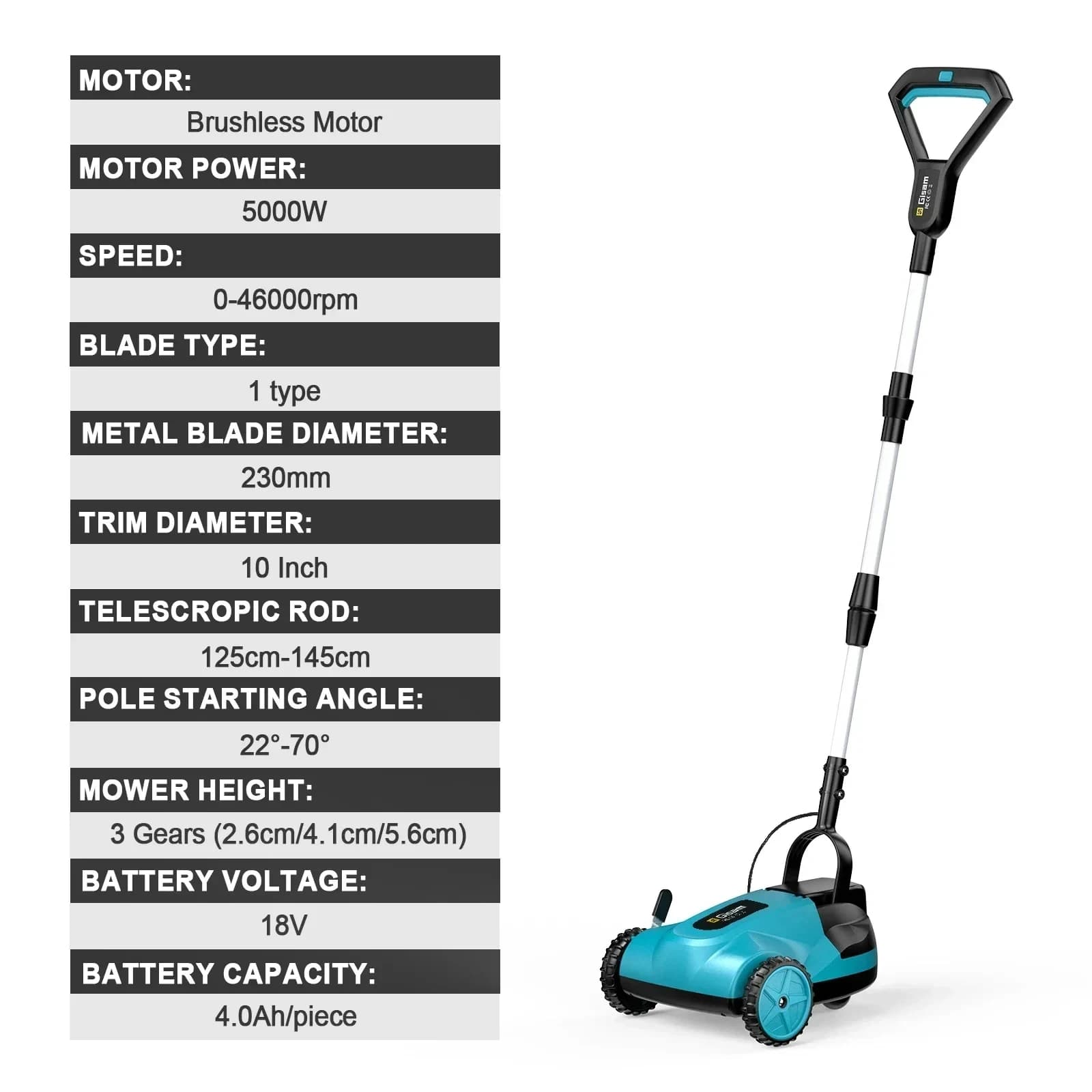Gisam 46000RPM Brushless Electric Lawn Mower Cordless Grass Trimmer 3 Height Adjustments Garden Tool For Makita 18V Battery Pin