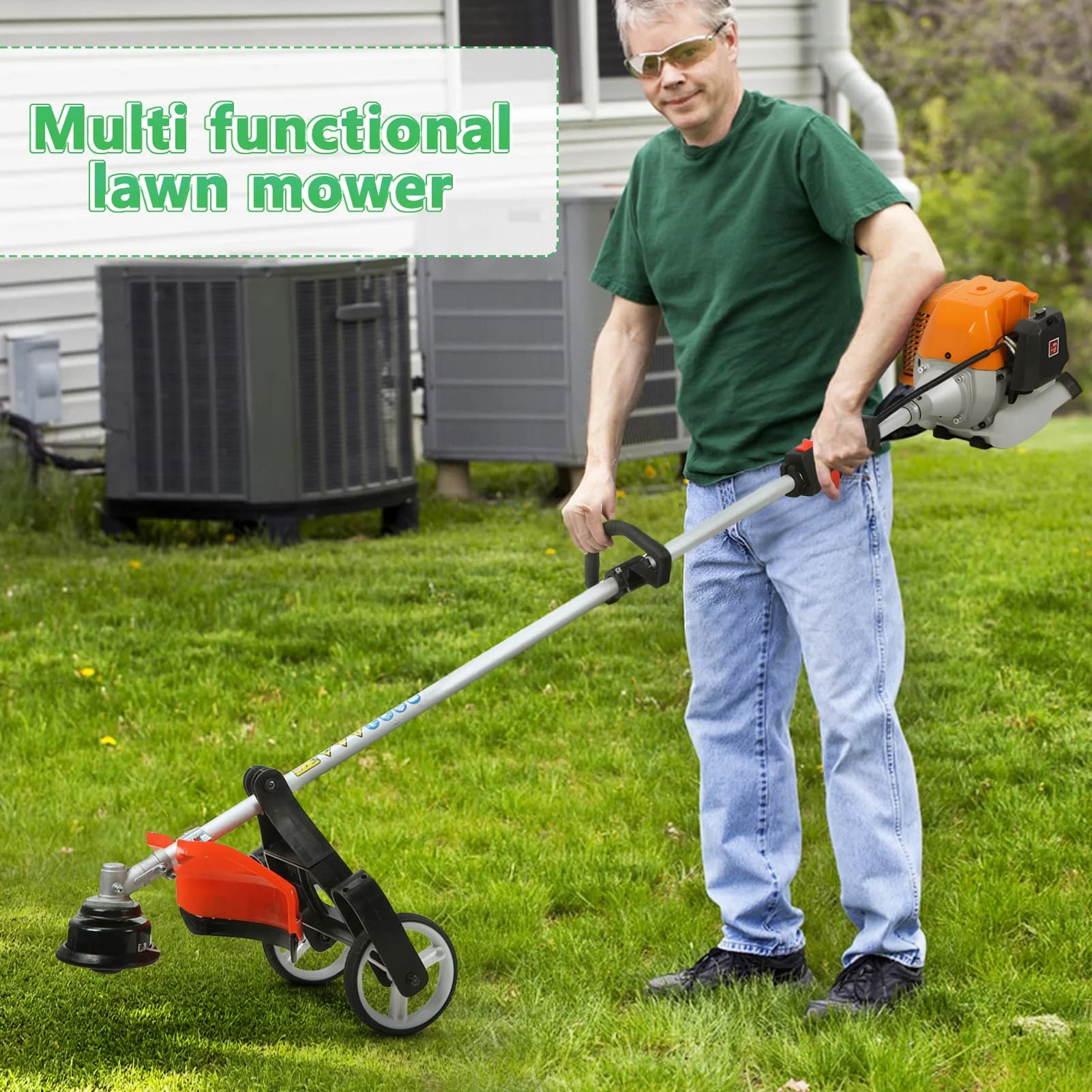 Gas Lawn Mower, 8 in 1 Weed Wacker Gas Powered 52CC 2-Cycle Hedge Trimmer String Trimmer Brush Cutter Edger Pole Saw Chainsaw